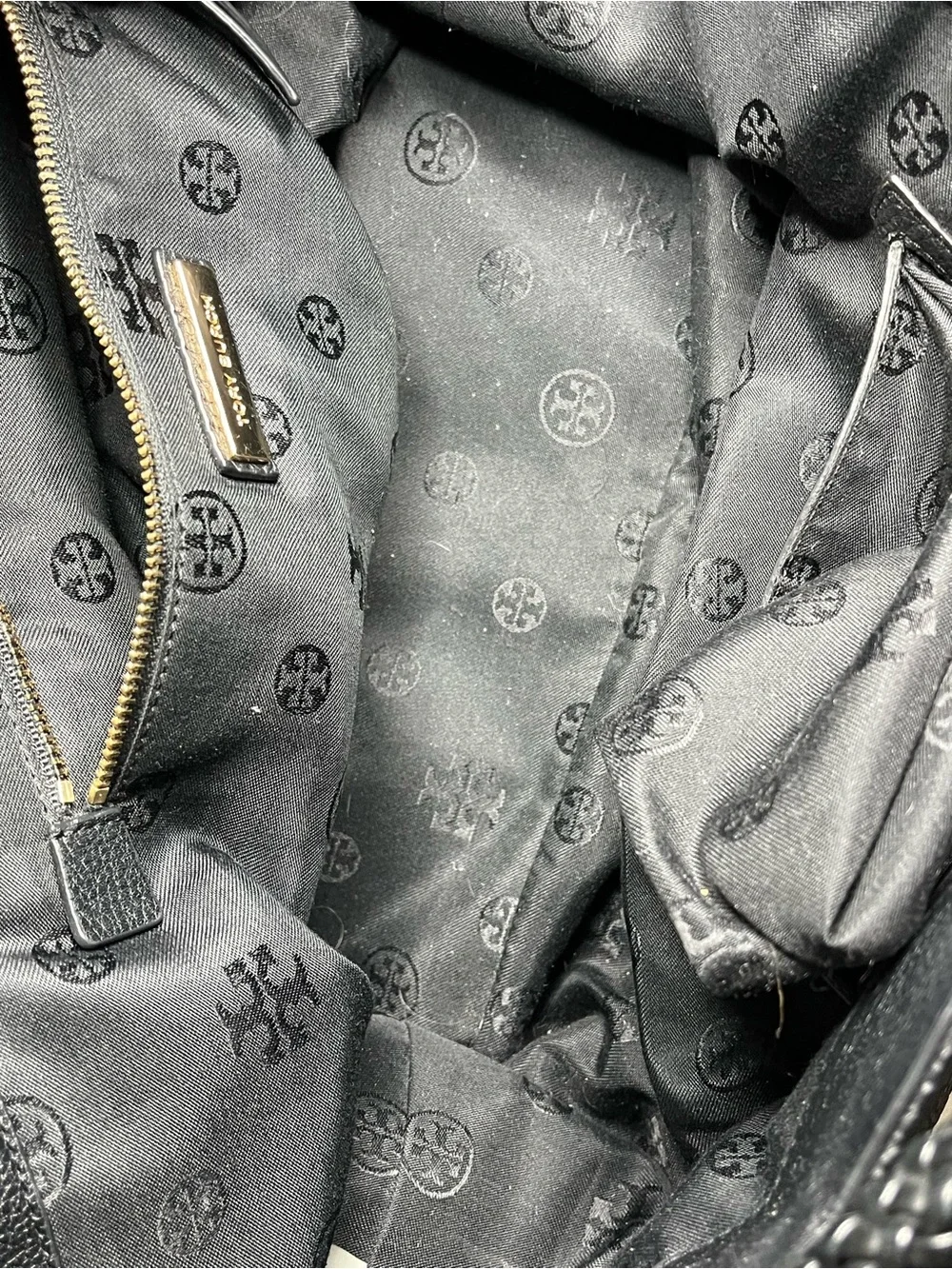 Tory Burch Black Pebbled Leather Braided-Handle Tote with Magnetic Closure